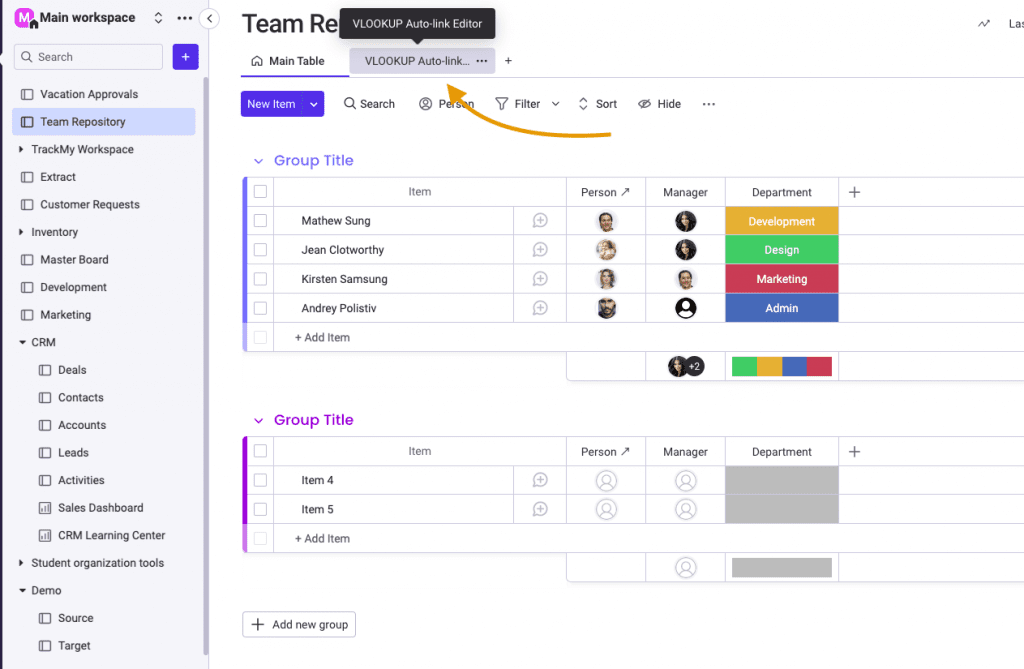 monday.com vacation tracker and vacation request using VLookup