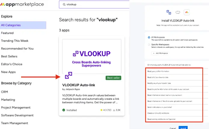 how to install vlookup on monday.com